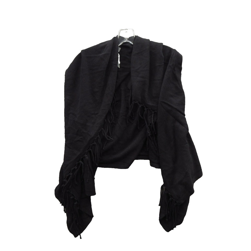 Chico's Women's Cape Poncho Shawl Size OS Black Cotton Fringe Open Front New